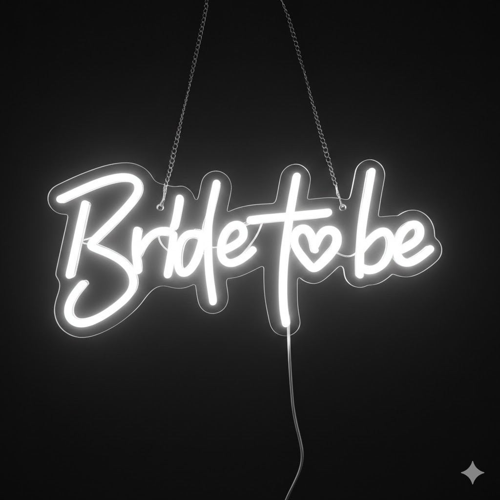 Bride to Be - Wedding Neon Sign by Say It Bright Bride to Be LED neon wedding sign in warm white - available to buy or hire UK