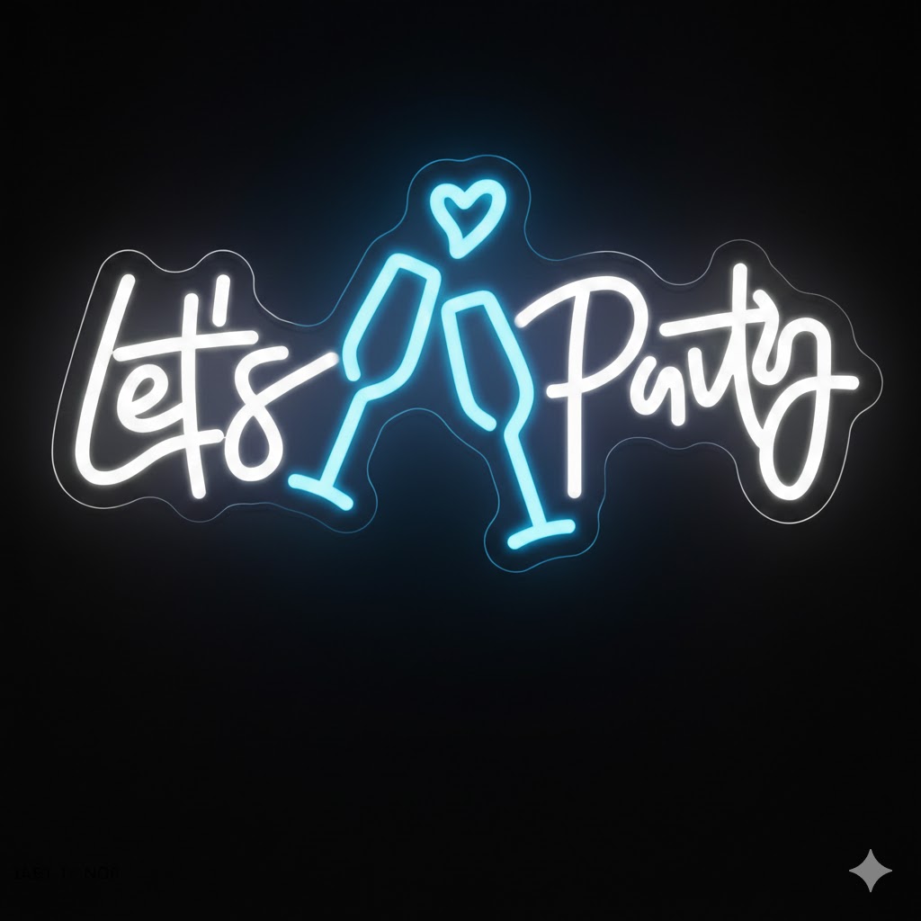 Let's Party - Wedding Neon Sign by Say It Bright Let's Party LED neon wedding sign in warm white - available to buy or hire UK